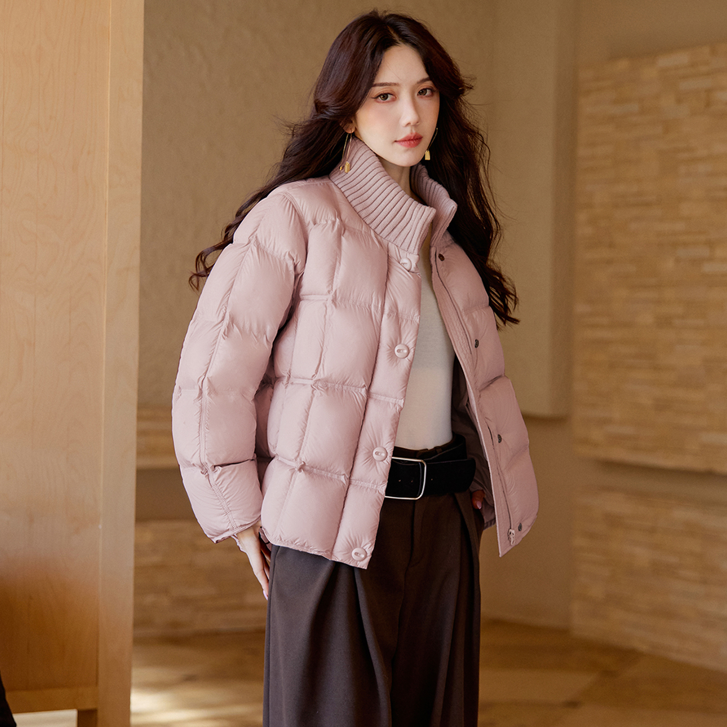 95白鸭绒针织领韩版短款羽绒服女