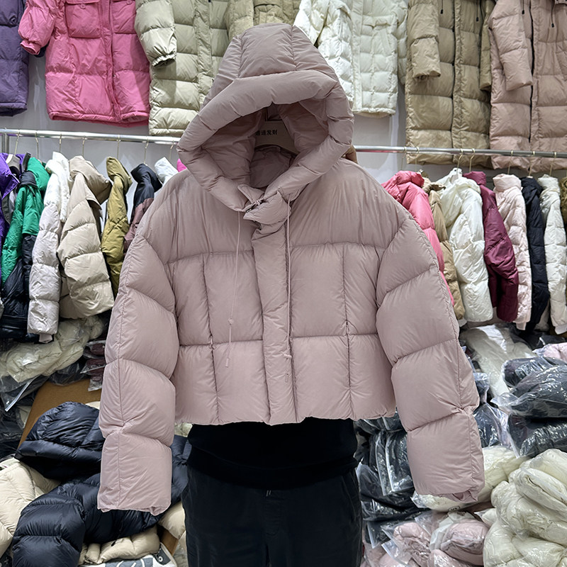 韩版短款连帽加厚羽绒服女面包服
