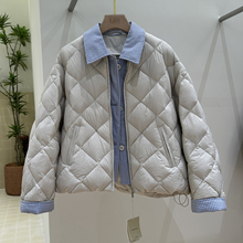 90%鸭绒格子拼接假两件轻薄羽绒服女短款2025秋冬新款菱形格外套