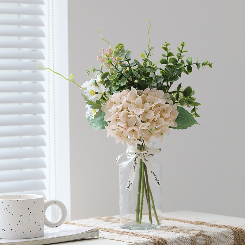 ins风雏菊绣球尤加利仿真花束假花摆设客厅茶几桌面花艺插花摆件