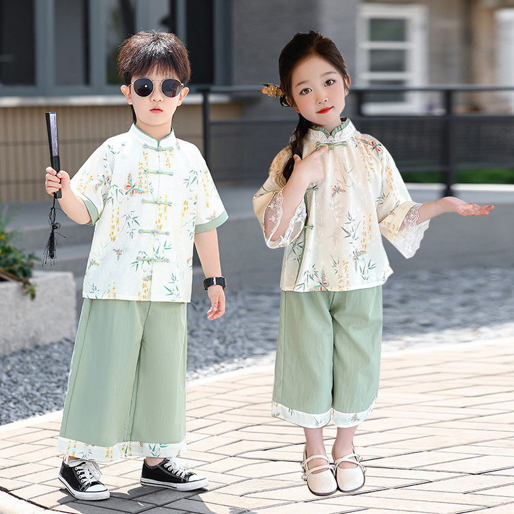 女童国风套装夏季2025新款宝宝古风洋气汉服夏装古服绿色半身裙子