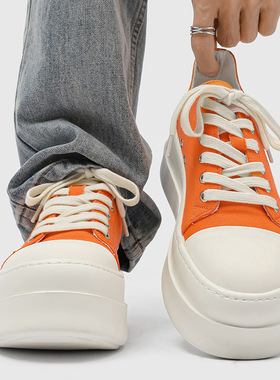 增高鞋男女网面板鞋松搞跟厚底增高轻便运动百搭板鞋橙色