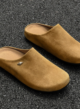 博肯鞋男软面平底大头穆勒鞋夏季透气一脚蹬懒人鞋黄色