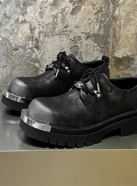 大头黑色德比鞋男高级感新款英伦风厚底增高休闲皮鞋银色