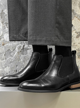 切尔西男款四季英伦风马丁靴商务正装加绒男靴黑色