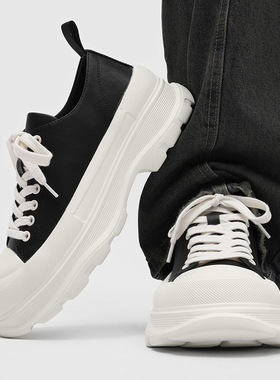 新款小白鞋男女冬季新款百搭厚底增高松糕帆布运动鞋