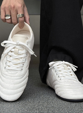 系带低帮复古德训鞋夏季新款户外运动休闲白色 紫色
