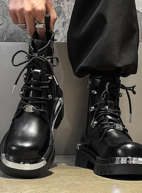 新款黑色厚底马丁靴个性潮男短靴英伦风时尚男靴