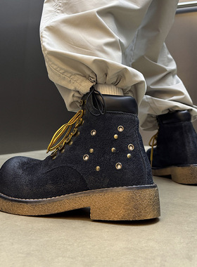 马丁靴男大头靴户外工装靴厚底登山鞋复古靴黄色 黑色