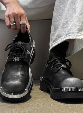 爆款大头德比鞋男夏季增高黑色休闲商务正装英伦风银色