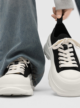 厚底帆布鞋男士增高新款港风休闲运动小白鞋板鞋