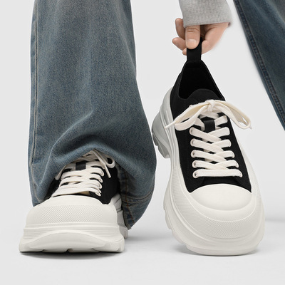 厚底帆布鞋男士增高新款港风休闲运动小白鞋板鞋