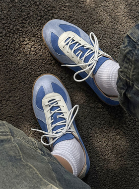 德训鞋男复古拼色运动休闲低帮阿甘鞋情侣款白色