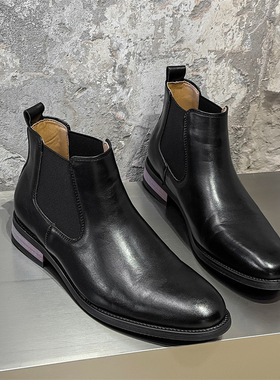 切尔西靴男冬季加绒英伦尖头增高男黑色加绒男靴黑色