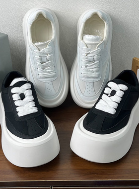 厚底板鞋男款新款休闲运动面包鞋男百搭小白鞋