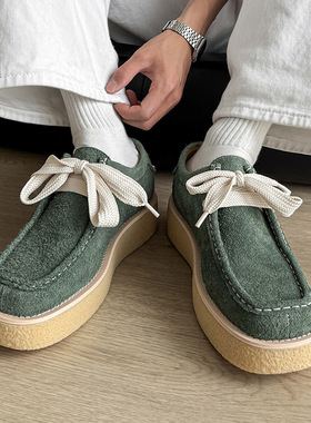 新款男士反绒复古底增高系带鞋紫色 黑色 绿色 灰色