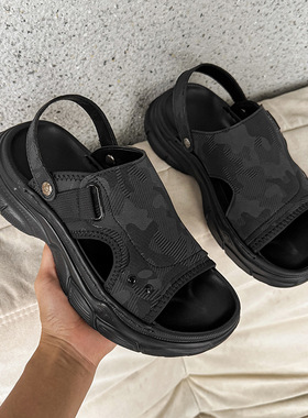 一字拖鞋时尚休闲百搭软底舒适外穿增高沙滩鞋黑色