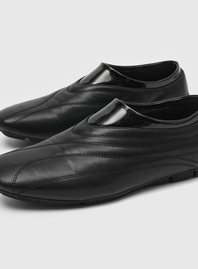 复古德训鞋男赛车鞋运动休闲英伦风帅气百搭一脚蹬鞋黑色