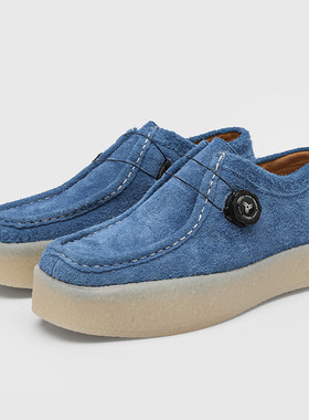 休闲工装鞋通勤反绒厚底法式德比鞋男款增高鞋蓝色