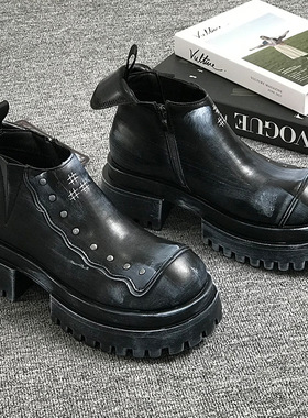 新款切尔西低帮英伦风一脚蹬厚底增高小众男靴黑色