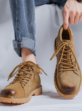 新款马丁靴男中帮大黄靴英伦猪皮休闲皮鞋低帮百搭皮靴