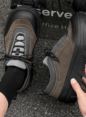 春季男士户外休闲复古增高徒步鞋登山鞋潮鞋耐磨情侣款绿色