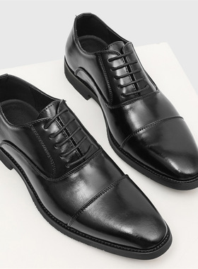 商务鞋男三接正装结婚新郎鞋软底上班潮流英伦男鞋黑色