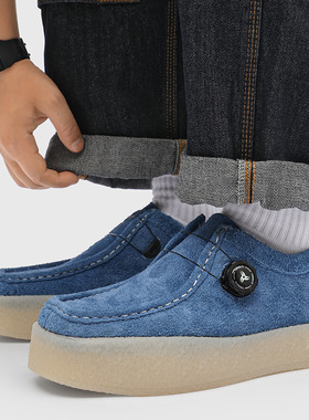 夏季小从厚底户外旋转纽扣登山鞋男增高休闲鞋蓝色