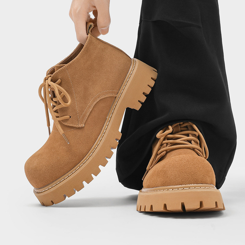 大头马丁靴男款低帮秋冬工装鞋男士增高复古中帮大黄靴