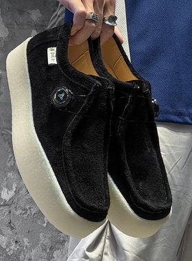 厚底工装鞋休闲通勤袋鼠法式德比鞋增高男士爆款皮鞋