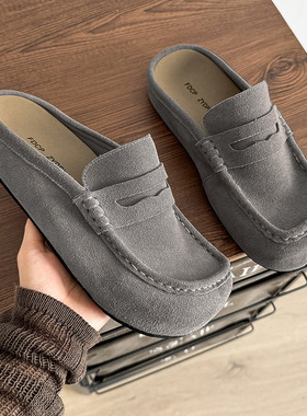 大头厚底复古潮款一脚蹬乐福鞋百搭经典博肯鞋灰色