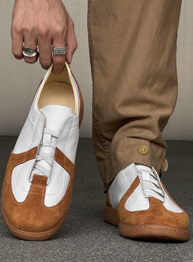 平底德训鞋夏季板鞋复古经典透气系带潮款通勤阿甘鞋白色