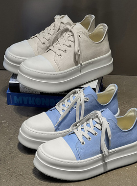 新款夏季男士增高休闲板鞋男女同款情侣鞋白色 蓝色