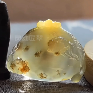 冰種蜜糖金魚翡翠手牌鎖骨鏈吊墜 皮蛋松花 金玉滿堂·甜蜜蜜