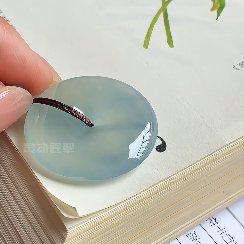 【湖光映月】冰种湖水绿怀古大平安扣挂件 怀古缅甸A货翡翠吊坠