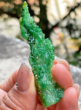 冰种满绿喜鹊梅花翡翠小摆