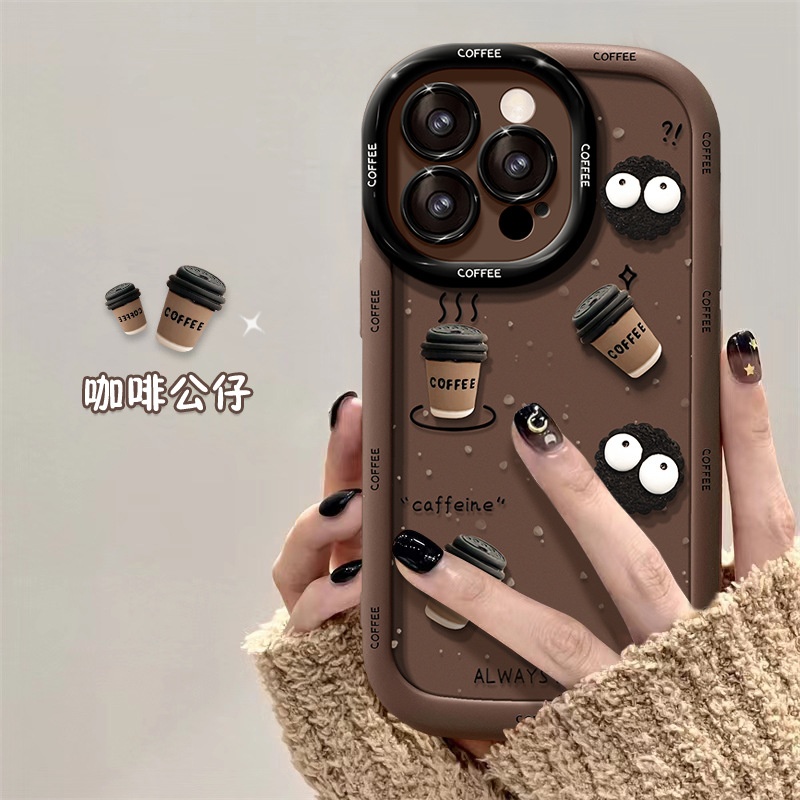 2025适用苹果17手机壳新款iPhone14plus煤球12咖啡公仔13泡芙软壳