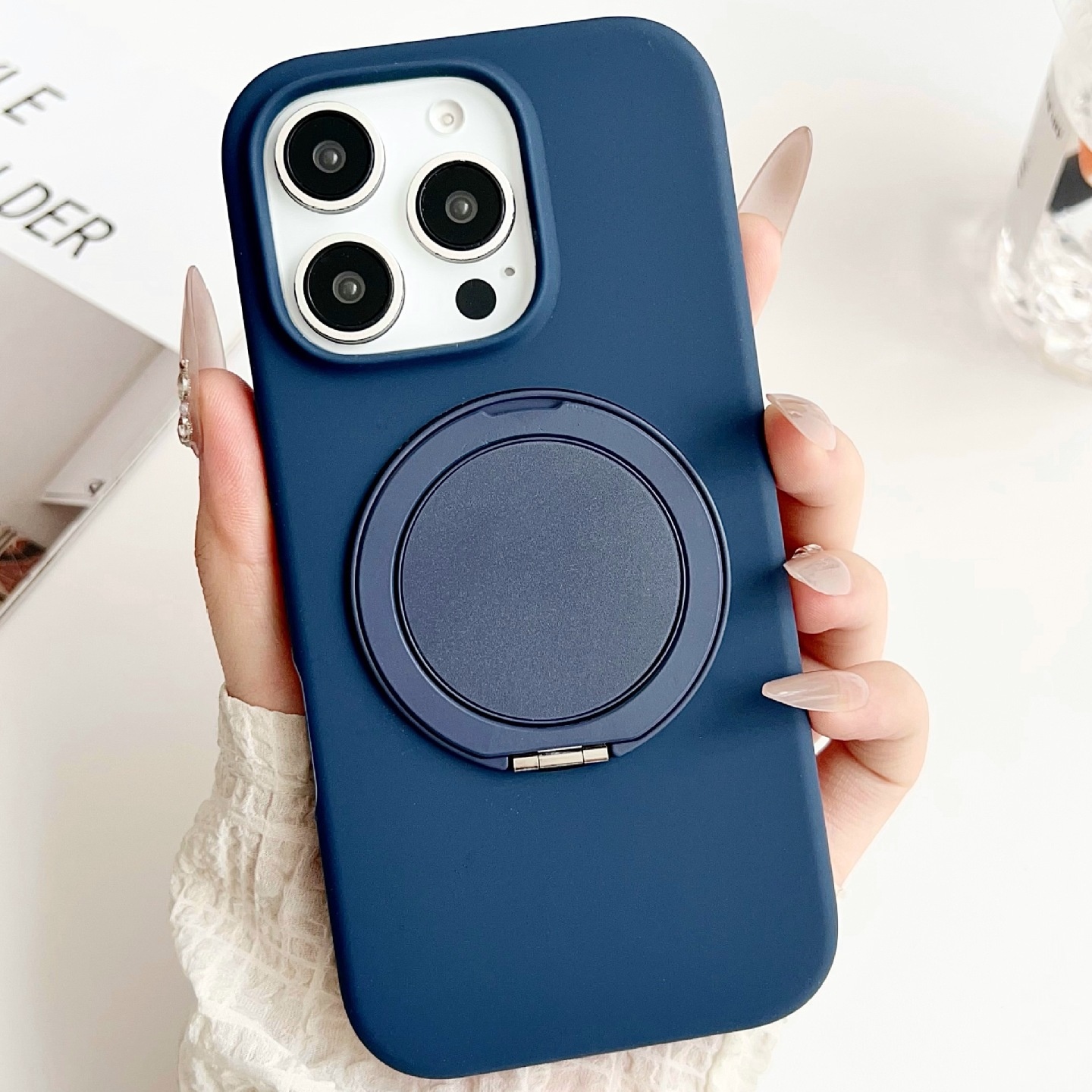 2025磁吸旋转支架真液态适用iPhone16手机壳大孔肤感硅胶苹果15