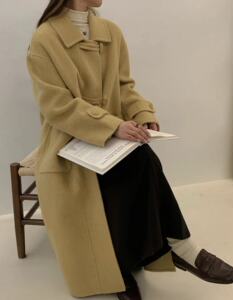 双面羊绒大衣女中长款秋冬新款韩版宽松小个子牛角扣毛呢外套
