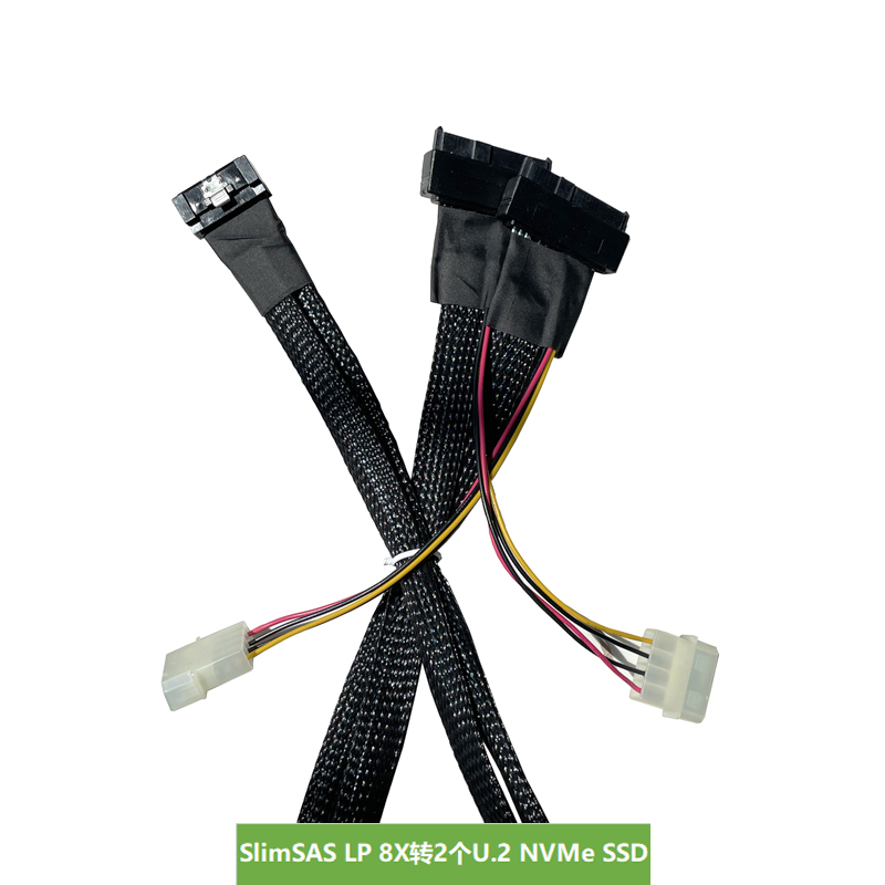 SlimSAS LP 8X(8654)转2个U.2 NVMe SSD,适用Dell服务器H755线缆