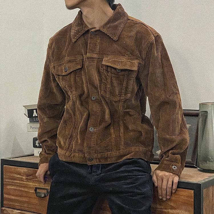 日系复古灯芯绒工装翻领夹克