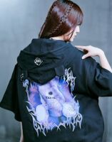 Japanese single Harajuku streetwear brand travas visual style bear ear rock punk T-shirt hooded jacket for unisex men thumbnail 3