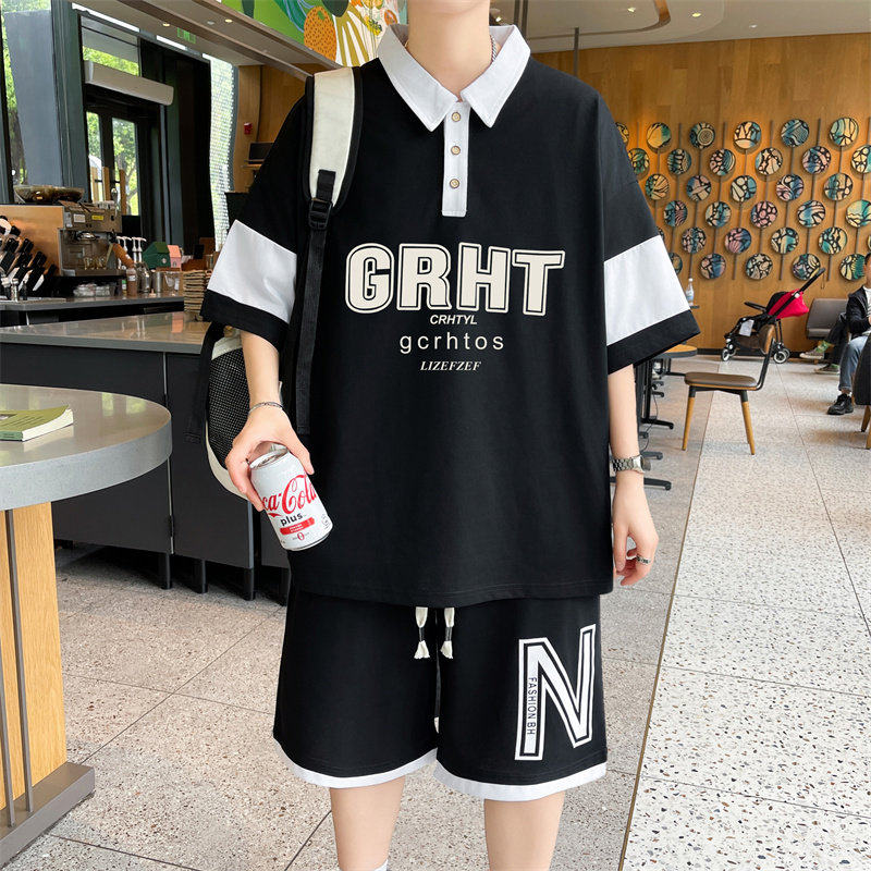 2026夏季新款短袖T恤男两件套装青少年学生装潮流帅气休闲运动