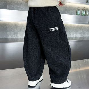 男童加绒裤子冬季儿童加厚弯刀裤小男孩宝宝春秋一体绒保暖毛呢裤