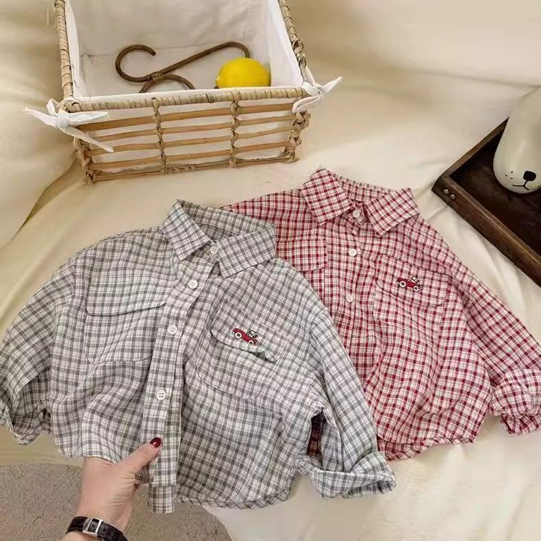 男童春秋季新款衬衫格子休闲长袖