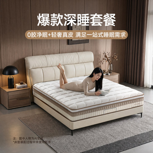 雅兰深睡0胶床垫+摩卡真皮床套餐