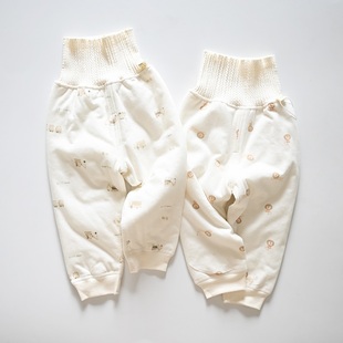 秋冬 子宝宝薄棉裤 婴儿夹棉保暖长裤 男女儿童两用裆纯棉高腰护肚裤