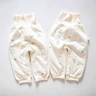 子宝宝薄棉裤 裤 秋冬 男女儿童按扣款 婴儿纯棉高腰护肚夹棉保暖长裤