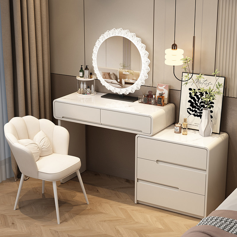 2026新款奶油风实木梳妆台卧室简约现代轻奢高级感化妆桌斗柜一体