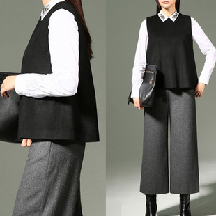 毛呢马甲女短款 洋气大码外穿气质坎肩黑色a型版加厚呢子马夹背心